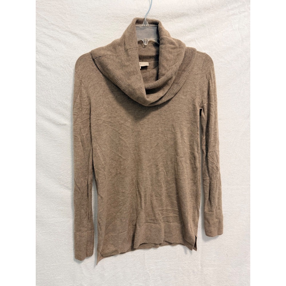 Loft Womens Tan Cowl Neck Long Sleeve Pullover Sweater Size Small Heathered